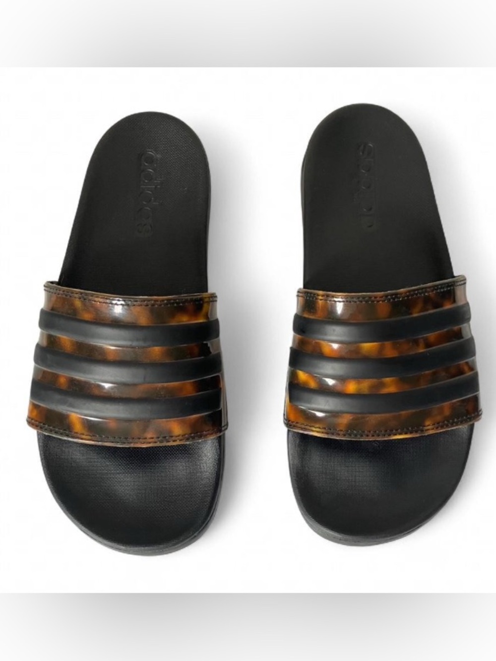 Adidas Adilette Comfort Slides Core Black and Tortoiseshell size 6 - Picture 2 of 8